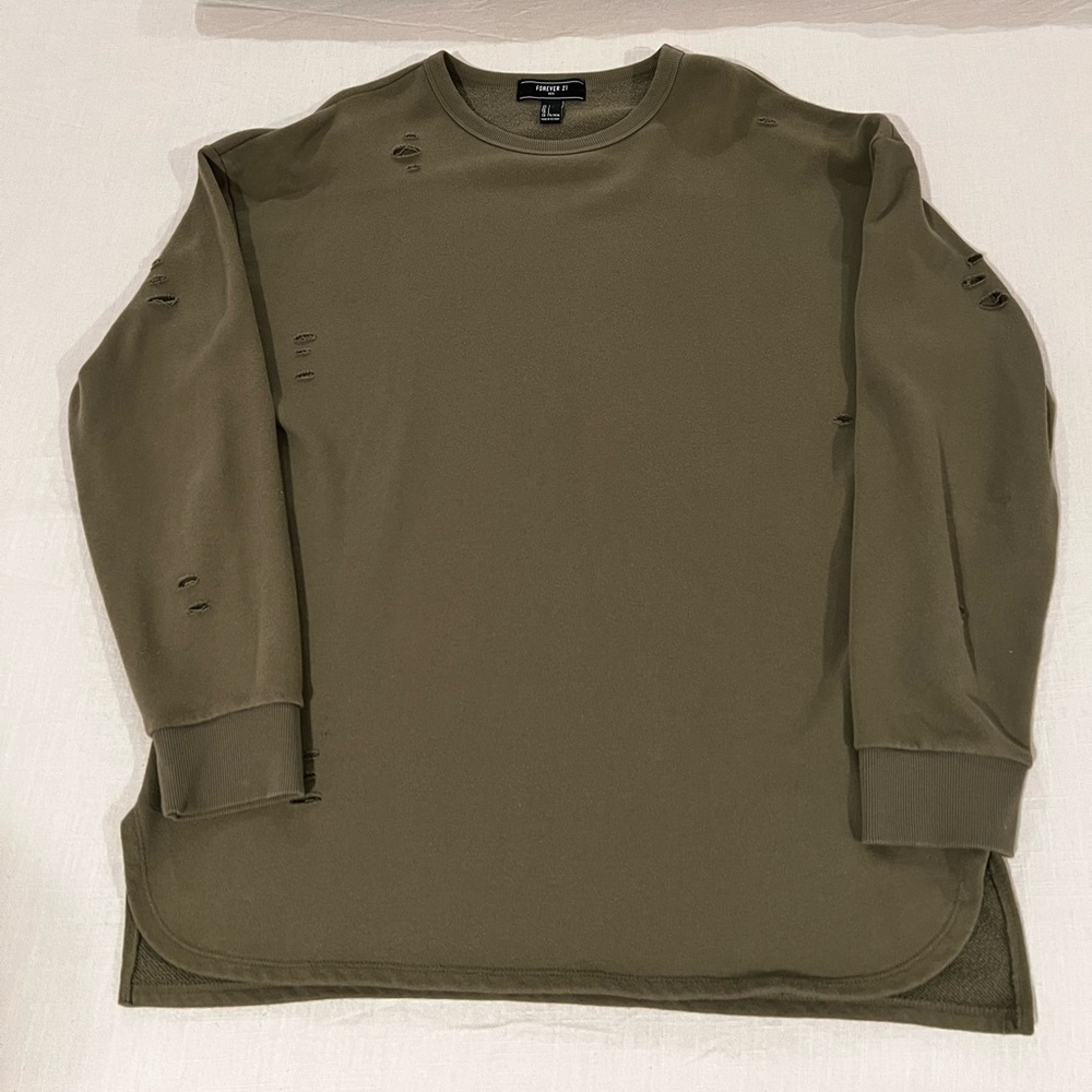 Green long sleeve distressed shirt